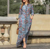 Elegant Printed Dress Lapel Single Breasted Long Sleeved Slim Fitting Dresses Spring Autumn Vintage Women's Clothing