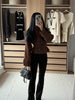 Autumn Winter Ladies Cropped Trench Jacket Faux Suede Double‑breasted Stand Collar Belt Waist Slim Fit Casual Outerwear Coat