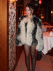 Women Color Block Faux Fur Coat Casual Round Neck Long-sleeved Fluffy Warm Crop Coats Winter Lady Chic Daily Street Jacket
