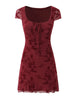 Women Sweet Flower Flocking Chic Bow Mini Dress Vintage Square Collar Sexy Slim Hip Wrap Dresses