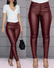 Locomotive Wind Leather Pants High Waist Solid Black Slightly Flared Pants For Women Comfortable Stretchy Trousers All-Match