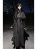 Gothic Y2K Lace Patchwork Black Midi Dress Women Japanese Splicing Lace Up Long Dress Sweet Lolita Bow Witch Anna Vestidos Mujer