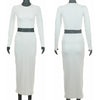 Womens Dress Sets Long Sleeve Crop Tops And Mid Calf Skirt Suit 2PCS Set Slim Office Lady Autumn Suits Clothing Q2418