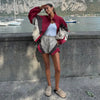 Women's Shorts 2 Pcs Sets Panelled Lantern Long Sleeve Ruched Zipper Loose Coats Lace Up Short Pants Chic Lady Sporty Outfit
