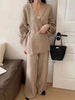 Women's Knit 2 Piece Set Lace-up Gathered Wast Cardigan Coats High Waist Wide Leg Pants Winter 26C1023