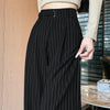 Autumn Vintage Striped Loose Women's Wide Leg Pant Button Spring High Waist Female Straight Office Full Length Trousers