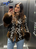 Women Chic Cropped Leopard Faux Fur Coat Contrast Black Fur Collar Cuff Button Short Furry Coats Lady Winter Chic Streetwear
