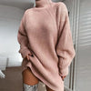 Women's Solid Color Loose Knitted Dress Autumn Winter Dress Sweater Women Long Sleeve Turtleneck Pullover Dress Sweater