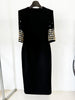 High Street Designer Vestido Women's Formal Half Sleeve Rhinestone Diamonds Beaded Midi Dress