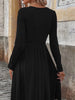 Elegant Solid Color Button-Detail Round Neck Long Sleeve Mid-Length Plus Size Women's Dress for Autumn