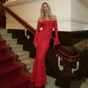 White Maxi Wedding Guest Dress Women Elegant Off The Shoulder evening party dresses red lace flare sleeve dress