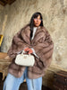 Women Elegant Fake Fur Coat Bell Sleeve Lapel Suede Surface Girdle Coats Unique Temperament Winter High Street
