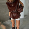 Brown Faux Fur Thicken Coat Women Lapel Long Sleeve Warm Winter Jacket Lady Chic Snap Button High Street Elegant Outerwear