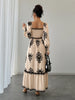 Women's All Over Print Shirred Bishop Sleeve A Line Dress, Long Sleeve Dress for Fall & Winter