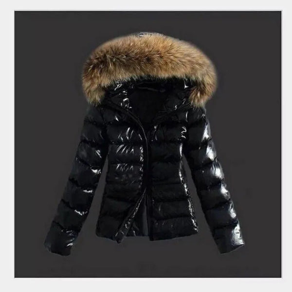 Winter Jackets Women Basic Coats Faux PU Leather Winter Jackets Women Artificial Fur Collar Coat Female Outerwear