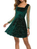 Spring Green Velvet Mini Dress with Sheer Sleeve for Women A Line Christmas Dress Girls Party Night Skate S M L XL Dresses