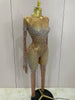 Sparkly Rhinestones Sexy Mesh See Through Bodycon Jumpsuit Women Birthday Gown Women Bar Nightclub Dancer Stage Outfit