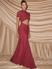 Patchwork Sexy Hollow Out Sheer Mesh Women Maxi Dress Turtleneck Ruched Dress Spring Slim Elegant Party Evening Dress
