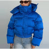 Women's Cropped Puffy Jacket Detachable Hood Drawstring Waist Drop Shoulder Long Sleeve Loose Padded Winter Down Jackets