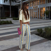 Women Jeans Straight Stripe Button Detail Jeans Female High Waist Loose Curved Wide Leg Denim Pants Vintage Casual Outfit Ladies