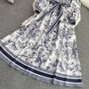 Spring Auutmn Elegant Long Dress Women Turn Down Collar Print A-line Party Dresses Vintage Long Sleeve Floral Long Robe Vestidos