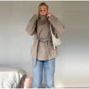 Faux Fur Belt Jackets Women Loose High Neck One Butoon Long Sleeves Coats Female Autumn Winter Thick Warm Outwears