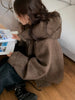 Solid Wool Coat Women Casual Hooded Y2k Loose Zipper Blends Cardigan Full Sleeved Thick Warm Outwear Jackets Autumn Winter