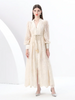 Spring Autumn French Women's Dress Lace Embroidery V-neck Lantern Sleeves Single Breasted Party Birthday Dress C192