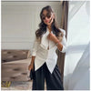 Pleated Waist Cinching Blazer Coat Women Chic Deep V-neck Full-sleeve Single Breasted Slim Coats Lady Commute Jacket