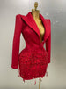 Sparkly Crystal Chains Pearls Long Sleeve Mini Dress Women Birthday Evening Party Nightclub Outfit Singer Wedding Costume