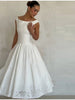 Minimalist White Boat Neck Midi Dress Women Elegant Cap Sleeve A-line Flare Eyelet Embroidery Vestido Wedding Formal Party Gown