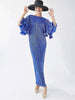 Elegant Pleated Long Dress For Women O-neck Flare Sleeves High Waist Solid Color Dresses Spring Clothing 2Z2387