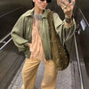 Casual Martini Green Satin Bomber Jacket Women Long Sleeve Zipper Pleated Oversized Coats Fall Shirt Jacket