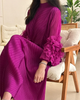 Yudx Purple Pleated High Neck Maxi Evening Dress, Ruffle Sleeve Women's Wedding Guest Ramadan Party Dress