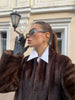 Casual Brown Lace Up Faux Fur Coat Women Turtleneck Full Sleeve Fluffy Loose Striped Long Coats Lady Winter Daily Street Jacket
