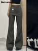 Botvotee Fake Two-Piece Plus size Wide Leg Jeans for Women Y2k Streetwear High Waisted Flare Denim Pants