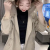 Autumn Temperament Lace Hooded Stitching Slim Windbreaker Coat Women Casual All-match Long Sleeve Elegant Ladies Outwear