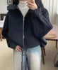 Solid Wool Coat Women Casual Hooded Y2k Loose Zipper Blends Cardigan Full Sleeved Thick Warm Outwear Jackets Autumn Winter