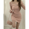 Y2K Knitted Mini Dress Women Streetwear Sexy Off Shoulder Sweater A Line Dresses Christmas Party Korean Bodycon Vestidos