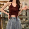 Spring Vintage Denim Skirt Matching Set Women's Elegant Loose Hollow Knitted Shirt+Sexy Split Dress Two Piece Suit