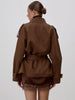 Chic Stand Collar Lace Up Trench Coat Women Long Sleeves Single Breasted Short Windbreaker Spring Lady Daily Street Jacket