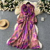 Retro Elegant Autumn Edible Tree Fungus Patchwork Long Sleeves Print Chiffon Dress A-line French Vintage Vacation Women Dresses