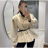 Women's Chic Waist-cinching Short Trench Coat Solid Long Sleeve Shoulder Pad Cropped Jackets Autumn Street Commute Outwear