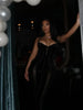 Women Black Velvet Sheer Maxi Dress Sexy Chic Mesh Patchwork Off-shoulder Waist Cinching Slim Maxi Dresses Club Party Gowns
