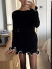 Fungus Edge Knitted Dress For Women Sexy Slim Long Sleeve Mini Dress Contrast Color Spring Vacation Dress