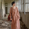 Vintage Women Ramie Cotton Dresses V-Neck Long Sleeve Spring Robes Loose Chinese Style Tie-dye A-Line Dress