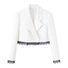 Women Lace Patchwork Black Crop Blazer Front Double-breasted Long Sleeve Suit Jacket