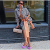 Vertical Stripe Two Piece Outfit Stand Collar Zip Up Jacket Elastic Waist Wide Leg Pants Loose Women Casual High Street Set