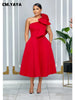Women Big Bow Shoulder Skew Collar Big Swing Knee Length Dress Belt Street Vestidos Sexy Party Evening Chic Dresse