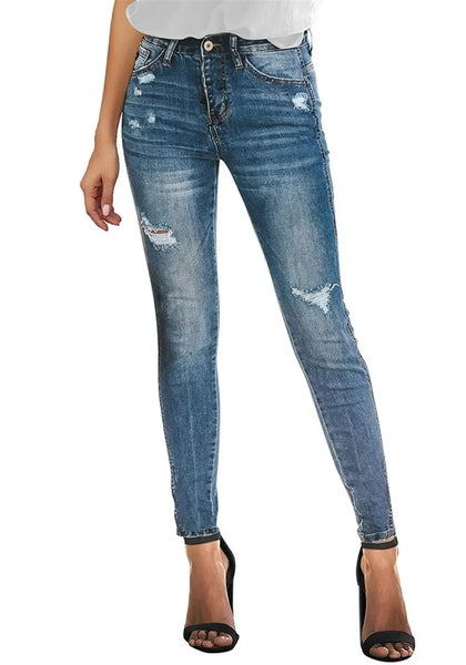 High Waist Jeans For Women Slim Stretch Ripped Distressed Denim Jean Bodycon Tassel Skinny Push Up Jeans Trousers Woman